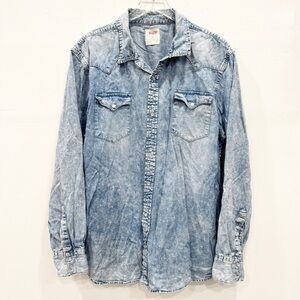 Levi's Acid Wash Pearl Snap Long Sleeve Chamray Denim Shirt XXL